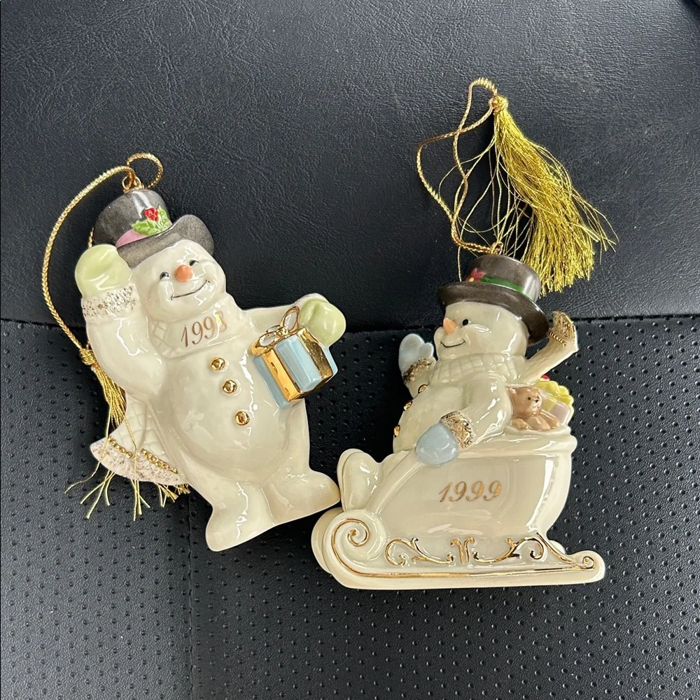 Lenox Snowman Ornament Set with Gold and Green Accents - Picture 1 of 10